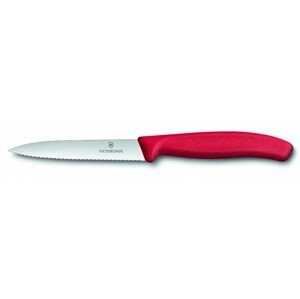 Kuchyňský nůž VICTORINOX  10 cm - červený,vln. ostří
